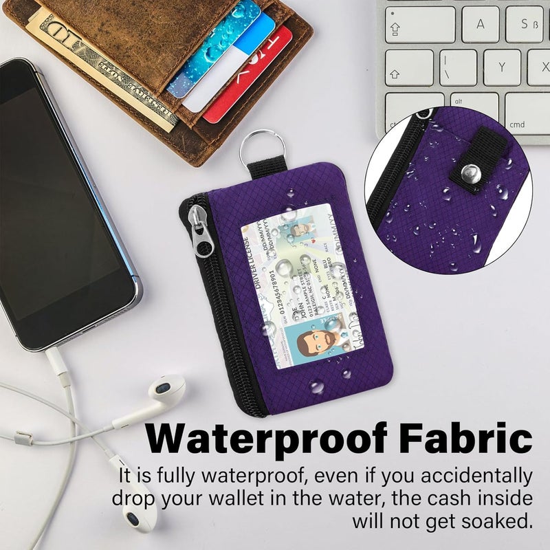 ZHOMA Minimalist RFID Wallet with Lanyard, Multi-functional ID Case with 2 Zipper Pockets and Key Chain for Men and Women, Tactical Badge Pouch Cards Holder, Coin Purse for Travel Sports - Dark Purple - Image 4
